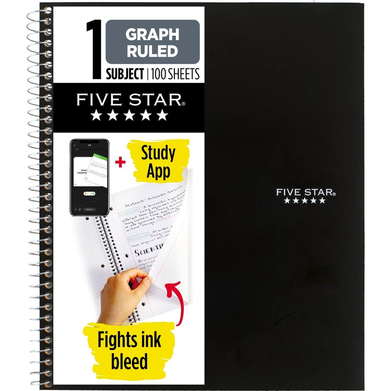 Five Star Spiral Notebook + Study App, 1 Subject, Graph Ruled Paper, Fights Ink Bleed, Water Resistant Cover, 8-1/2" x 11", 100 Sheets, Color Will Vary, 1 Count (06190) - Image 1